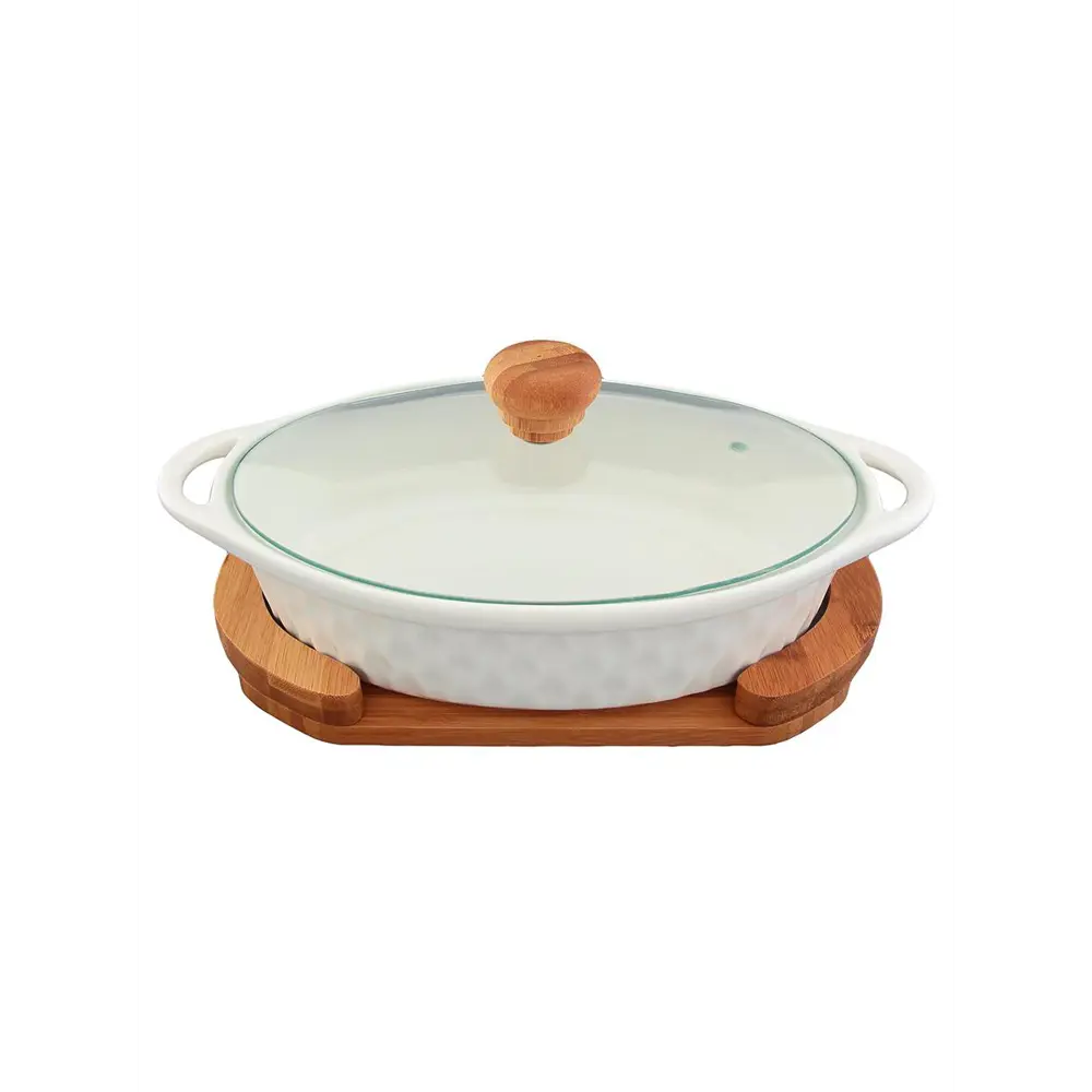 Фото Блюдо для запекания и сервировки овальное Elan Gallery "Айсберг" на деревянной подставке со стеклянной крышкой 29x17x12 см 900 мл Фото Блюдо для запекания и сервировки овальное Elan Gallery "Айсберг" на деревянной подставке со стеклянной крышкой 29x17x12 см 900 мл