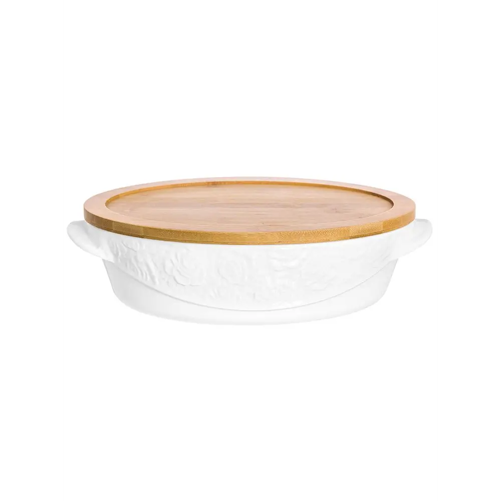Фото Блюдо для запекания и сервировки Elan Gallery "Белые розы" с деревянной крышкой-подставкой 24.5x16.7x7 см 1.1 л Фото Блюдо для запекания и сервировки Elan Gallery "Белые розы" с деревянной крышкой-подставкой 24.5x16.7x7 см 1.1 л