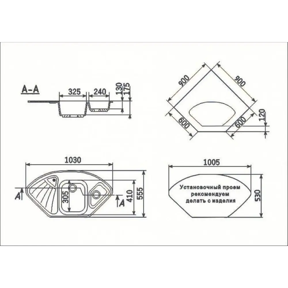 Фото 3 Мойка для кухни Ulgran U-501-343 цвет антрацит Фото 3 Мойка для кухни Ulgran U-501-343 цвет антрацит