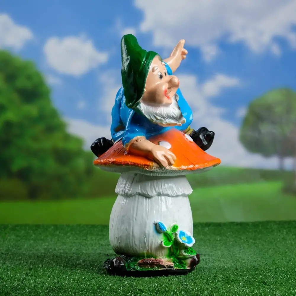 Фото 2 Садовая фигура Хорошие сувениры Гном на Мухоморе на животе 37x22см Фото 2 Садовая фигура Хорошие сувениры Гном на Мухоморе на животе 37x22см