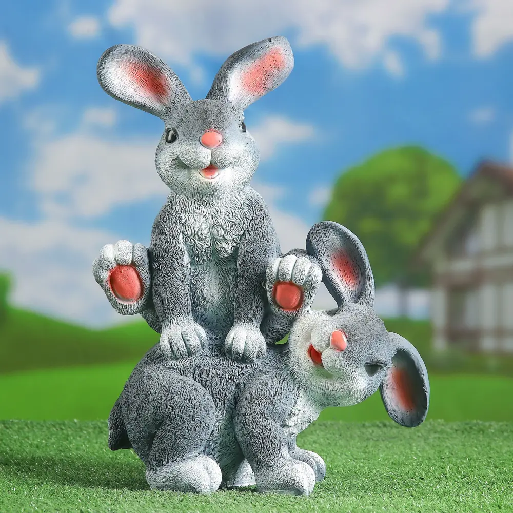 Фото Садовая фигура хорошие сувениры зайцы прыгуны 36см