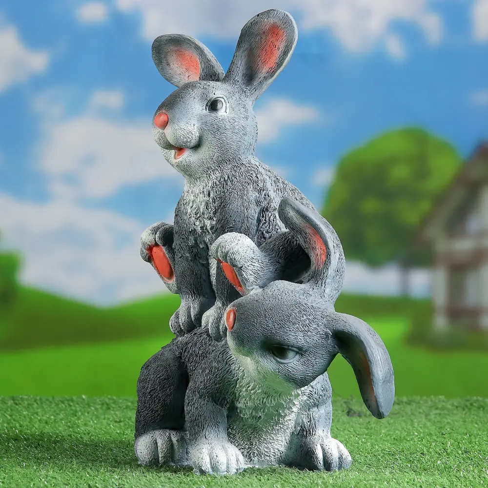 Фото 2 Садовая фигура хорошие сувениры зайцы прыгуны 36см
