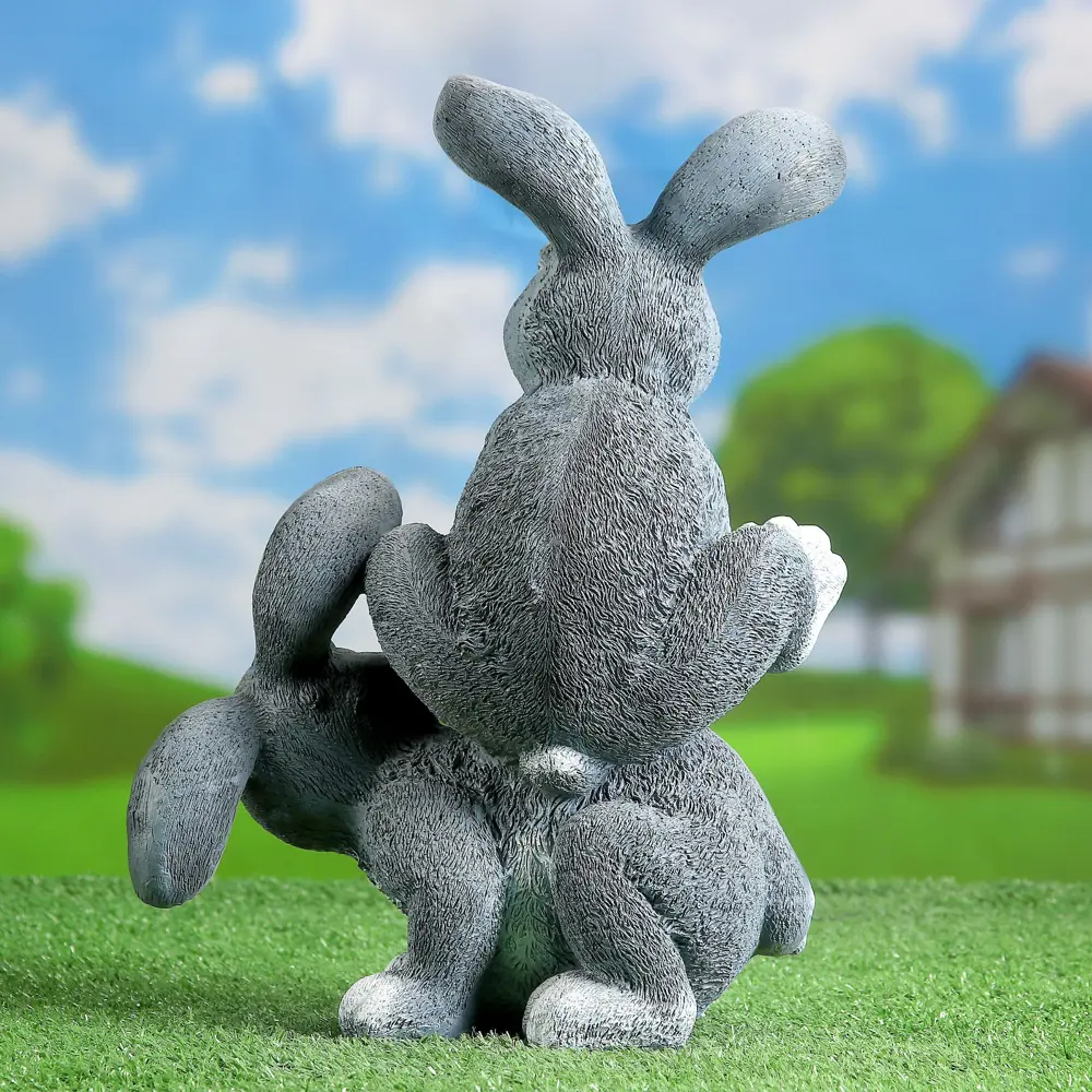 Фото 4 Садовая фигура хорошие сувениры зайцы прыгуны 36см