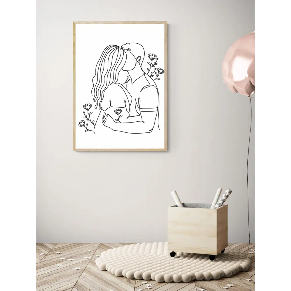 Фото 2 Постер на холсте Линии - Поцелуй в цветах 90x120 см в подарочном тубусе без рамы