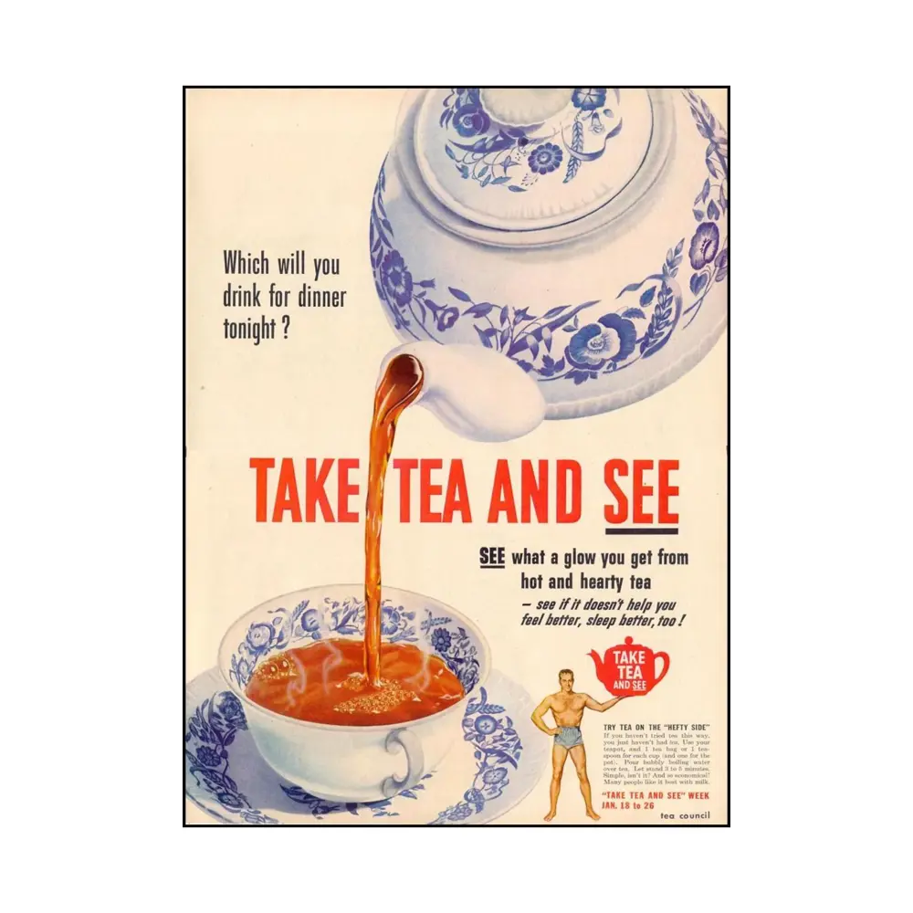 Фото Постер на холсте Рекламный плакат - Чай Take tea and see 40x50 см в подарочном тубусе без рамы маленький