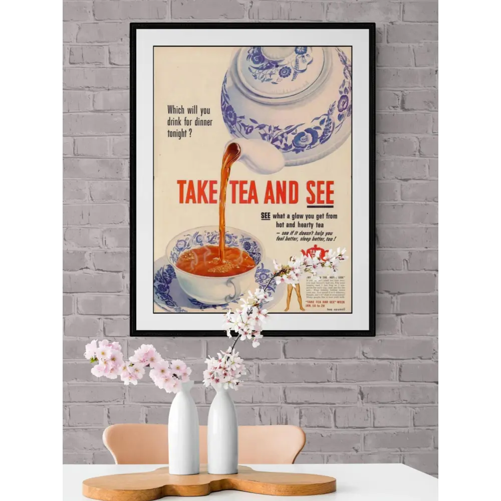 Фото 3 Постер на холсте Рекламный плакат - Чай Take tea and see 40x50 см в подарочном тубусе без рамы маленький