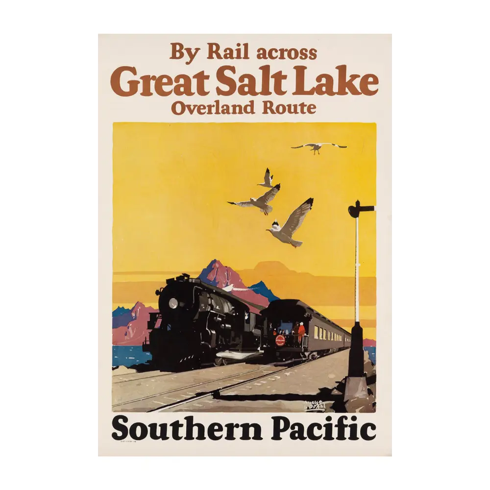 Фото Постер Поезда - Железная дорога через большое соленое озеро 40x50 см в раме Фото Постер Поезда - Железная дорога через большое соленое озеро 40x50 см в раме