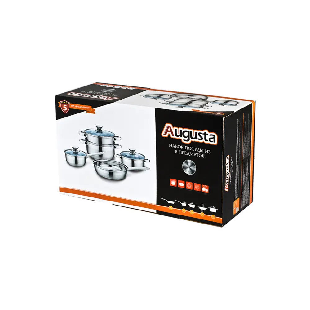 Фото 6 Набор посуды Attribute Steel Augusta 8 предметов сталь цвет металлик Фото 6 Набор посуды Attribute Steel Augusta 8 предметов сталь цвет металлик