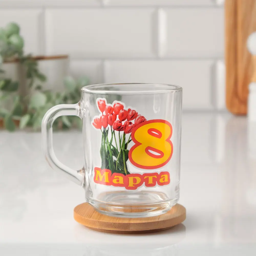 Фото Кружка Simaland "8 Марта" красные тюльпаны 200 мл 5484495 5484495