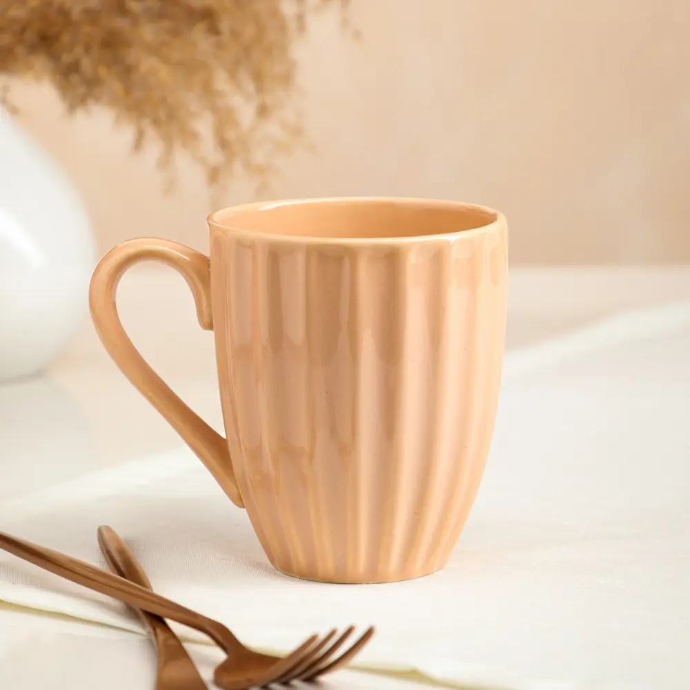 Фото Кружка Керамика ручной работы "Ребристая" бежевая 0.4 л