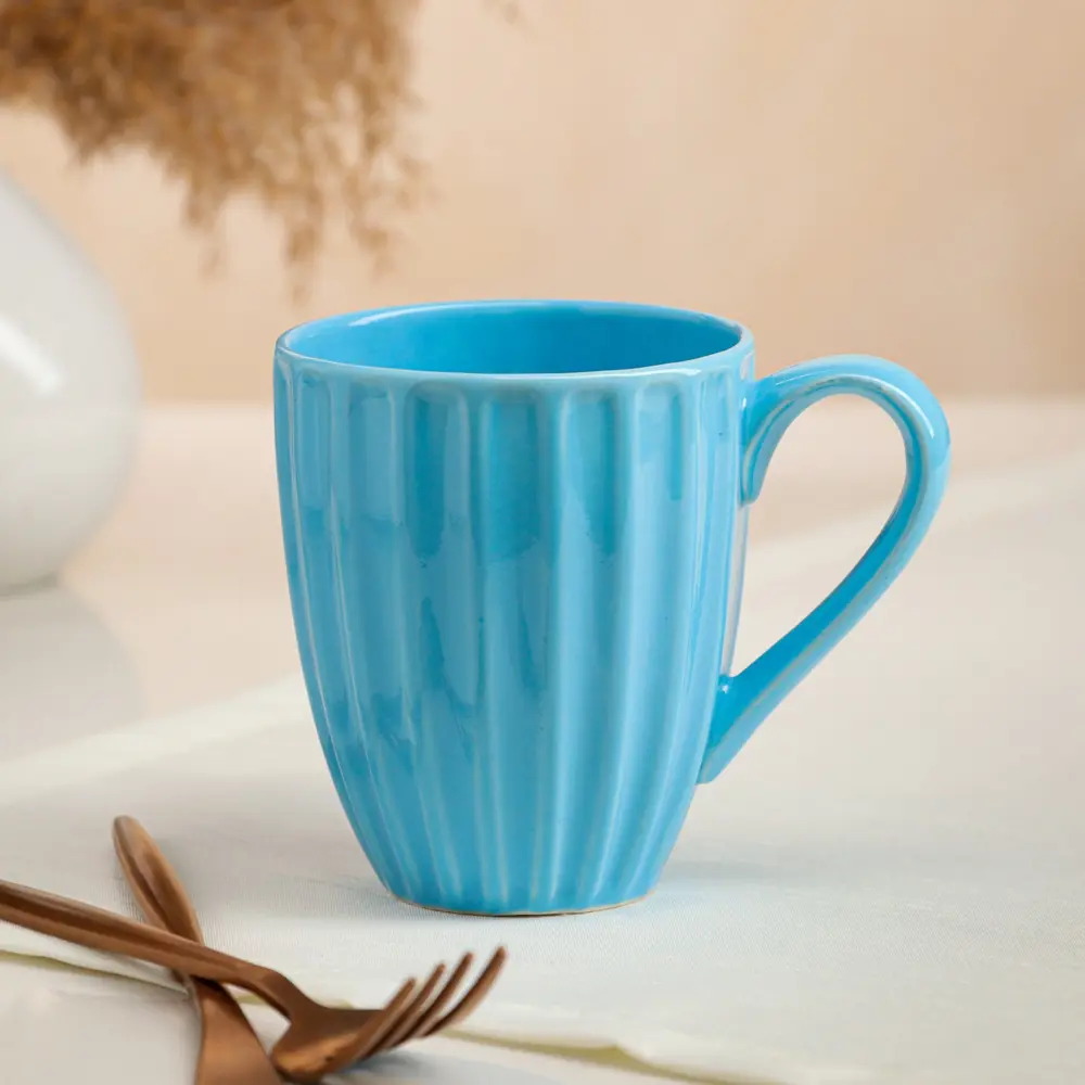 Фото 2 Кружка Керамика ручной работы "Ребристая" голубая 0.4 л