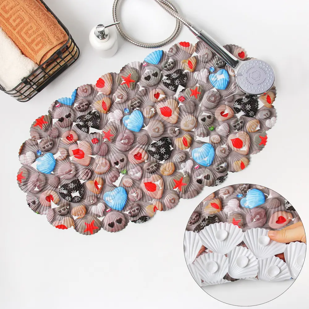 Фото Коврик для ванной Доляна Камни на ракушках 66х36см разноцветный Фото Коврик для ванной Доляна Камни на ракушках 66х36см разноцветный