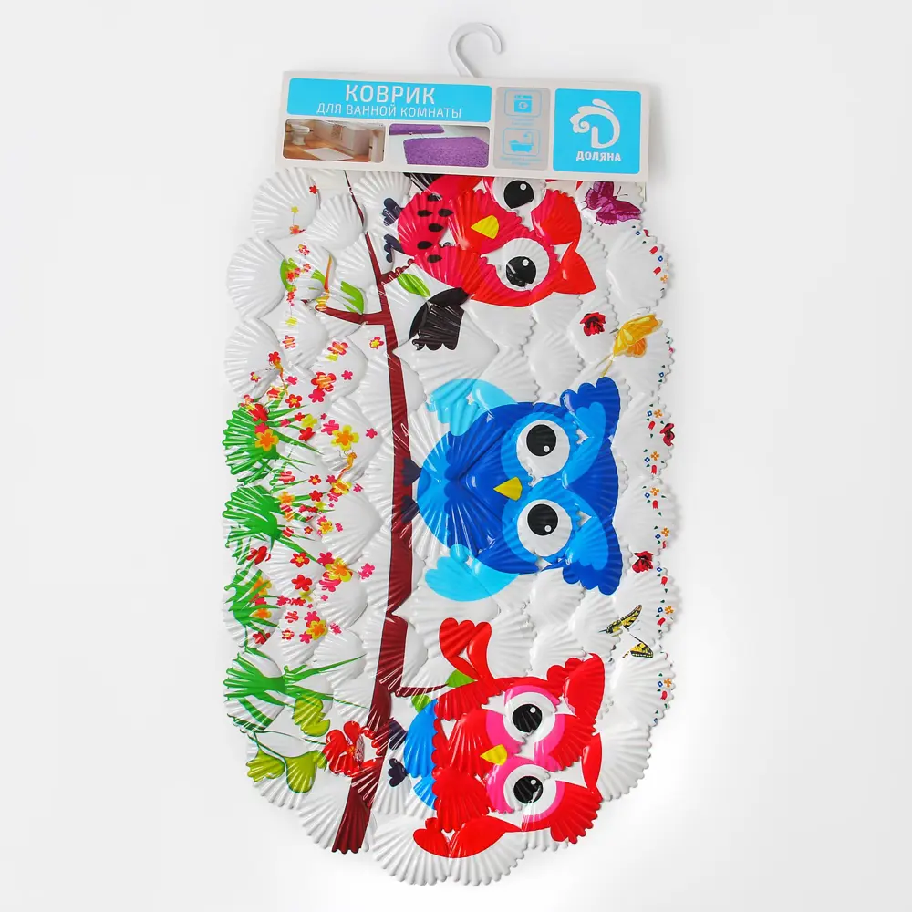 Фото 2 Коврик для ванной Доляна Совы 65х37см разноцветный Фото 2 Коврик для ванной Доляна Совы 65х37см разноцветный