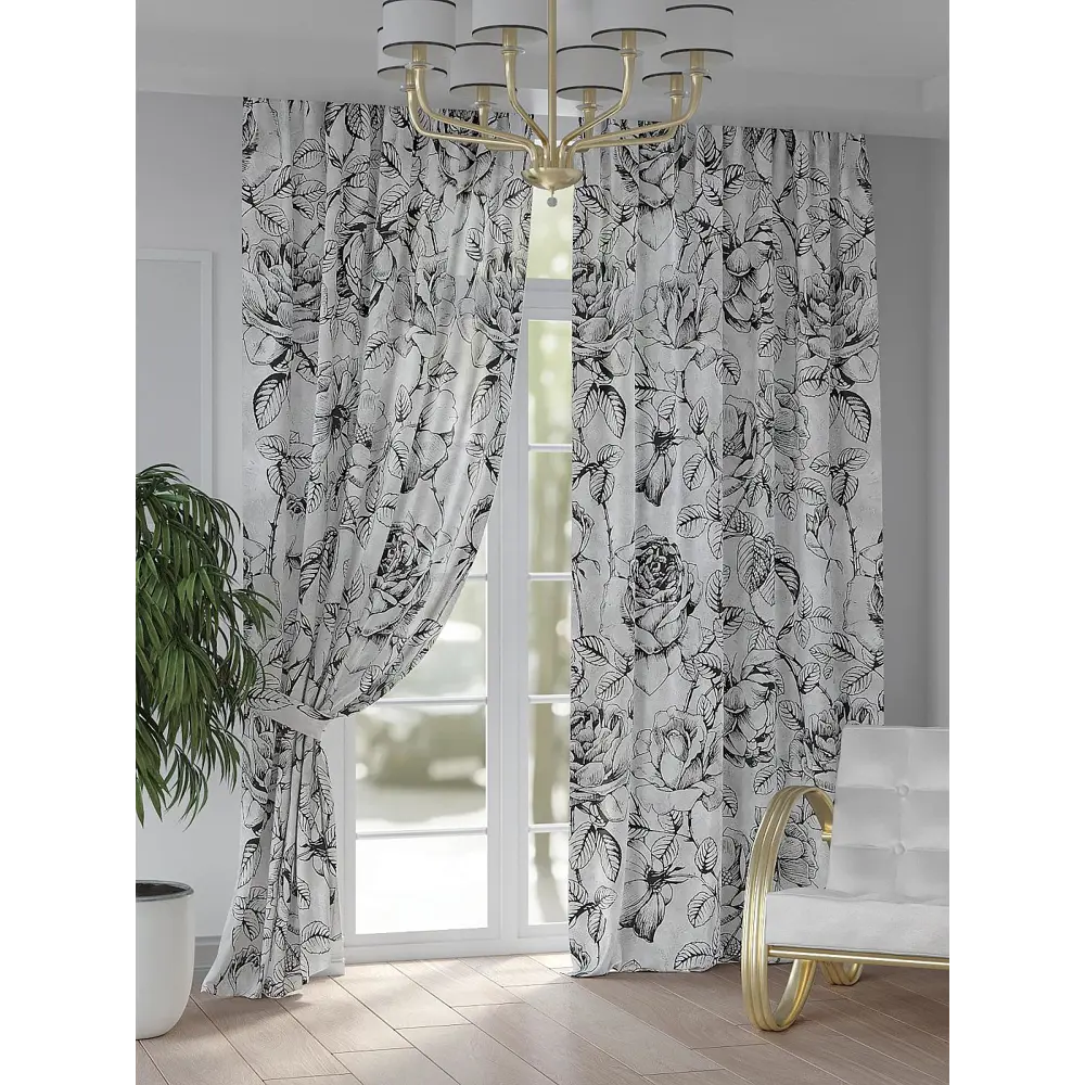 Фото Штора Helga Ранмрика TD-948195 на шторной ленте 150x250 см, цвет черный Фото Штора Helga Ранмрика TD-948195 на шторной ленте 150x250 см, цвет черный