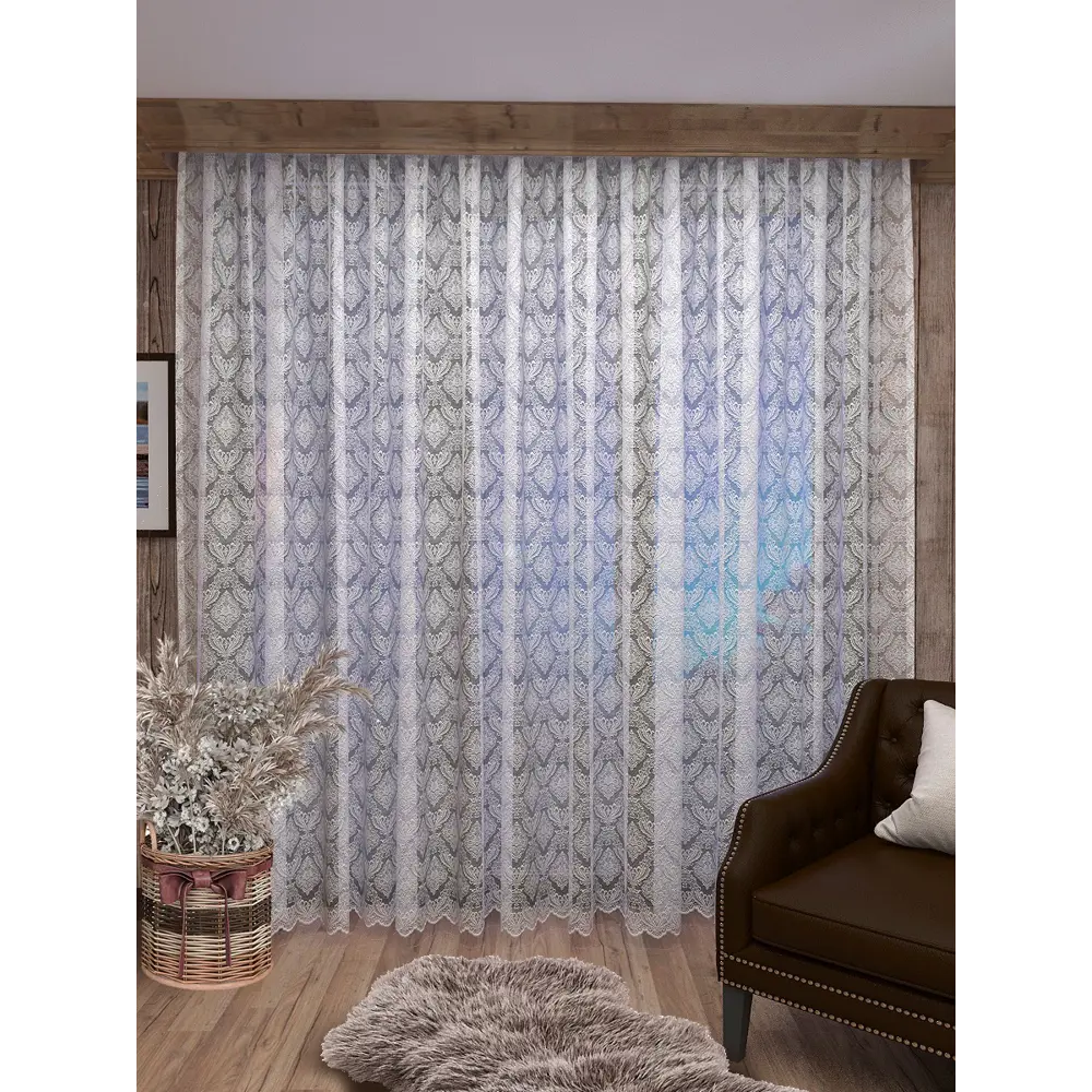 Фото Тюль Жаккард "Дамаск" 260х600 белый Фото Тюль Жаккард "Дамаск" 260х600 белый
