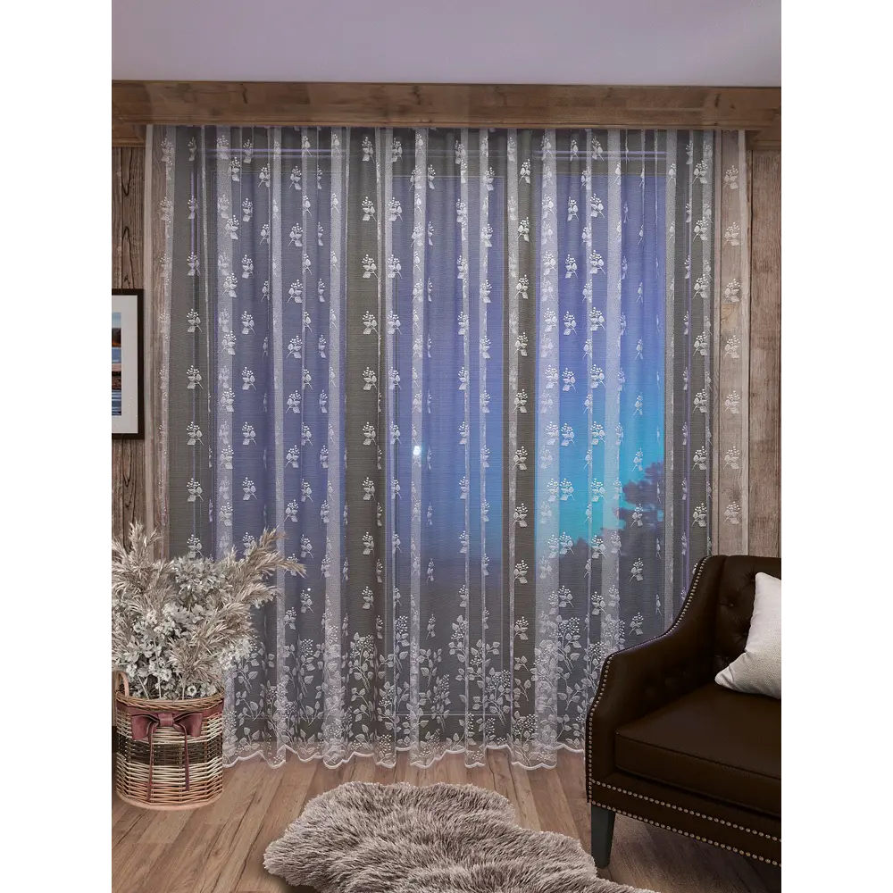 Фото Тюль Inva Жаккард "Рябина" 280х300 белый Фото Тюль Inva Жаккард "Рябина" 280х300 белый