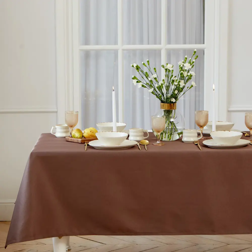 Фото Скатерть Этель Elegance 150x300 см цвет кофейный 192 г/м2 хлопок с Вгмо Фото Скатерть Этель Elegance 150x300 см цвет кофейный 192 г/м2 хлопок с Вгмо