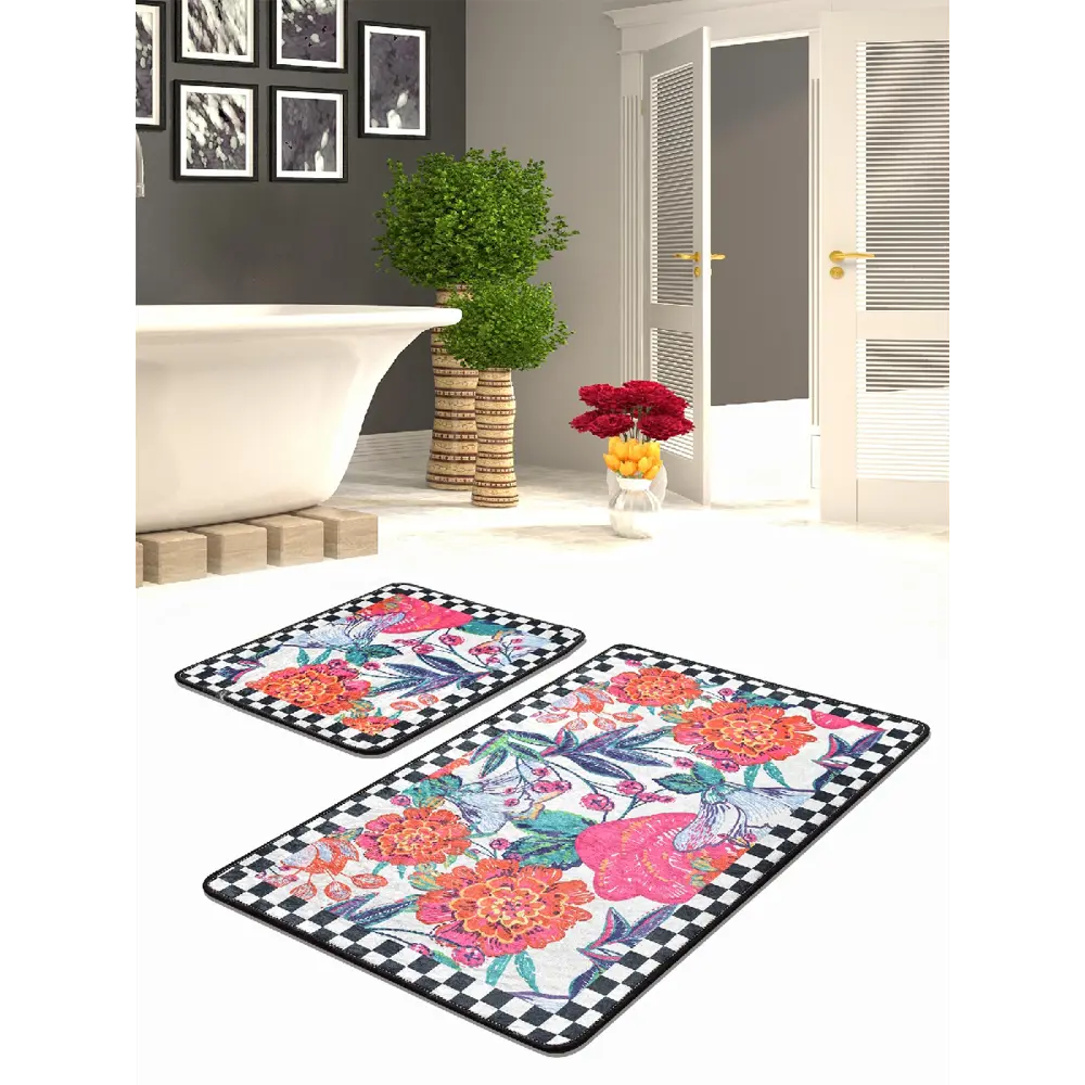 Фото 2 Набор ковриков для ванной Chilai Home 2шт 60x100 50x60 см белый черный розовый оранжевый Фото 2 Набор ковриков для ванной Chilai Home 2шт 60x100 50x60 см белый черный розовый оранжевый