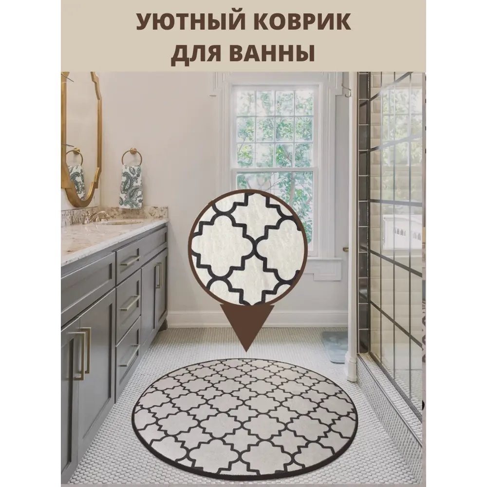 Фото 5 Коврик для ванной Chilai Home круглый 100x100 см белый черный Фото 5 Коврик для ванной Chilai Home круглый 100x100 см белый черный