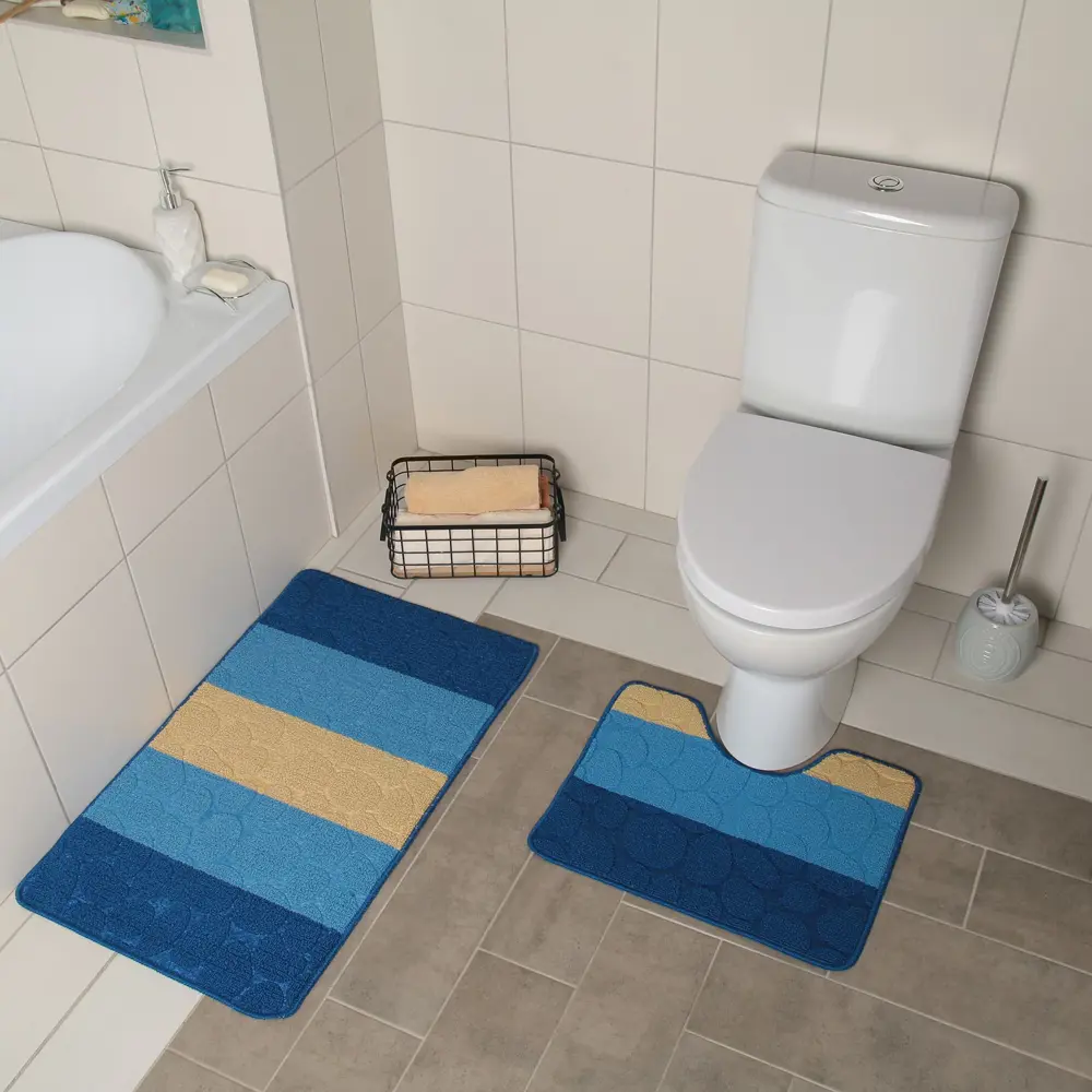 Фото 2 Набор ковриков для ванной комнаты Доляна 3904476 76х48 цвет синий Фото 2 Набор ковриков для ванной комнаты Доляна 3904476 76х48 цвет синий