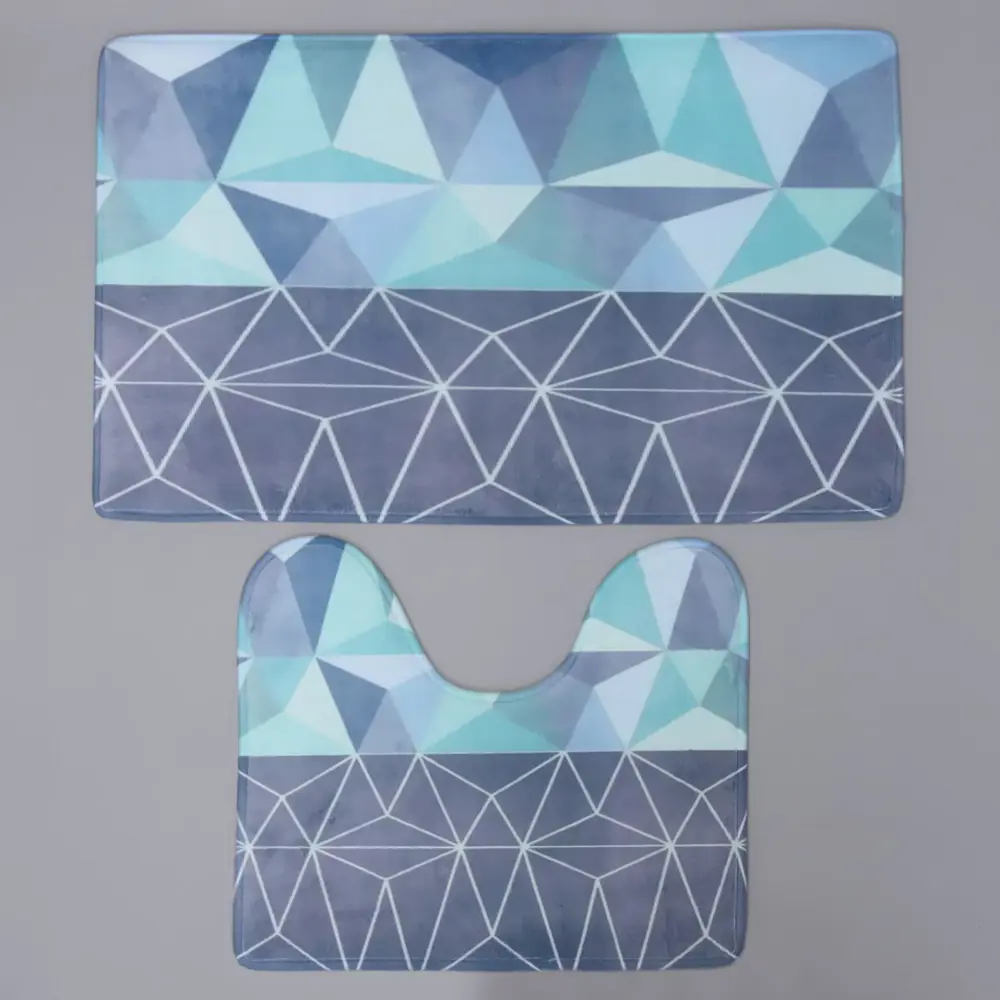 Фото Набор ковриков для ванной комнаты Доляна 3904519 75х45 цвет синий Фото Набор ковриков для ванной комнаты Доляна 3904519 75х45 цвет синий