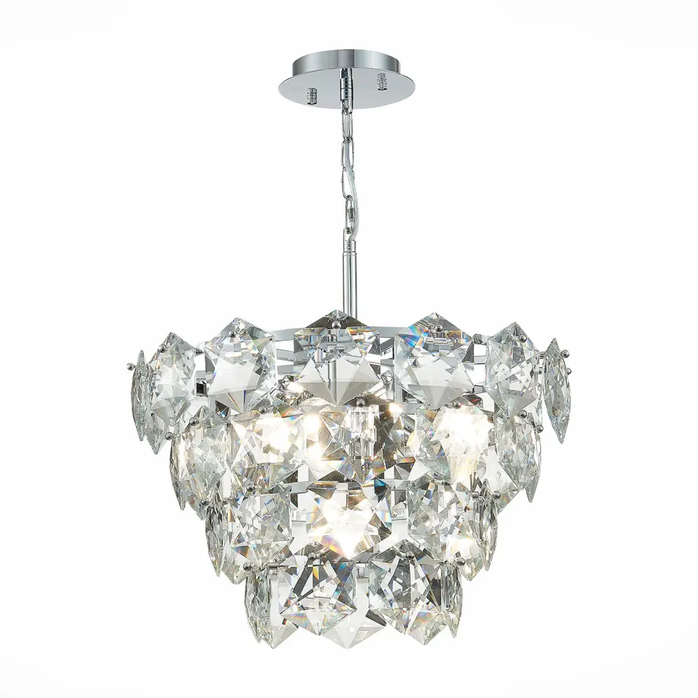 Фото Люстра подвесная хрустальная St Luce SL1631.103.06 Viterbo 6 ламп 12 м² цвет серебряный Фото Люстра подвесная хрустальная St Luce SL1631.103.06 Viterbo 6 ламп 12 м² цвет серебряный