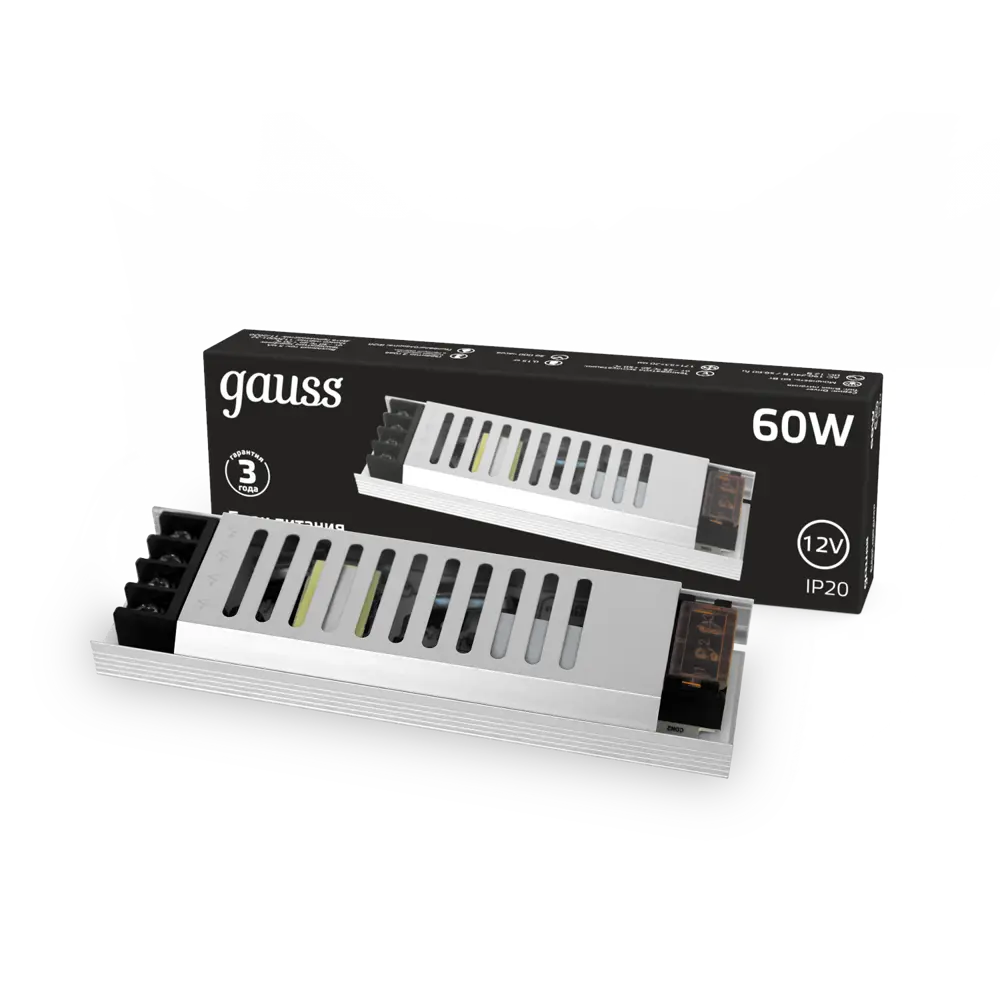 Фото Блок питания GAUSS 202001060 для светодиодной ленты 12 В 60 Вт IP20 Фото Блок питания GAUSS 202001060 для светодиодной ленты 12 В 60 Вт IP20