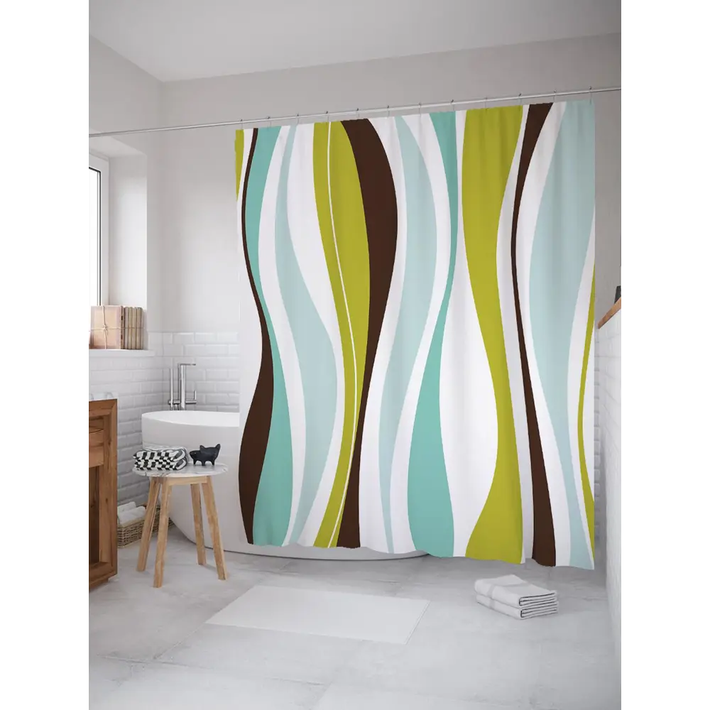 Фото 2 Шторка для ванной Волнистое пламя 180x200 см Фото 2 Шторка для ванной Волнистое пламя 180x200 см