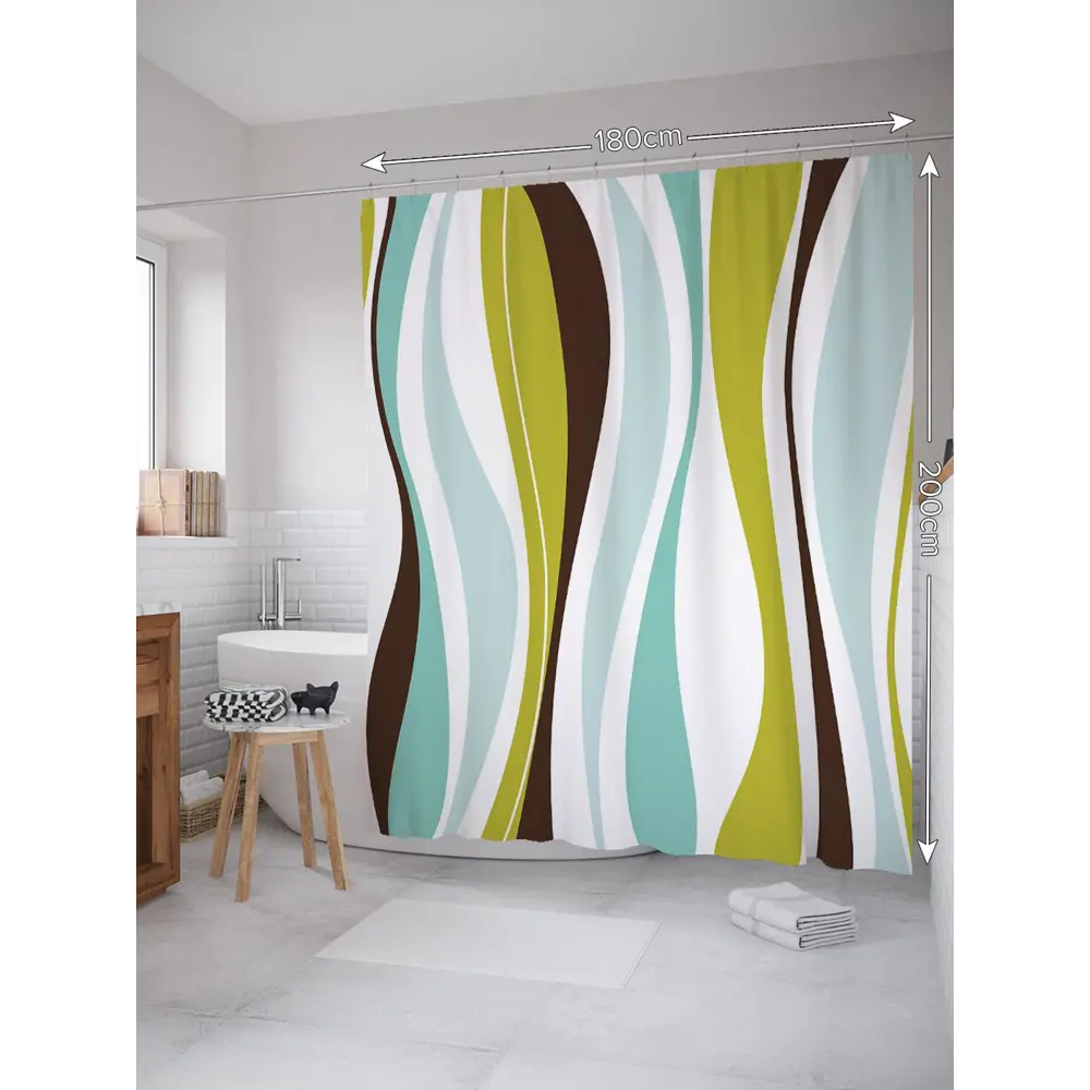 Фото 3 Шторка для ванной Волнистое пламя 180x200 см Фото 3 Шторка для ванной Волнистое пламя 180x200 см