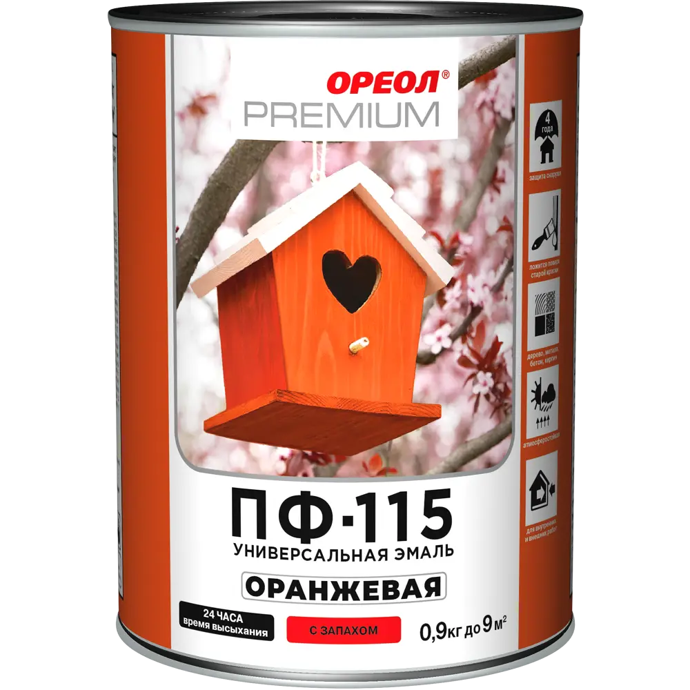 Фото 2 Эмаль Ореол Premium ПФ-115 глянцевая цвет оранжевый 0.9 кг Фото 2 Эмаль Ореол Premium ПФ-115 глянцевая цвет оранжевый 0.9 кг
