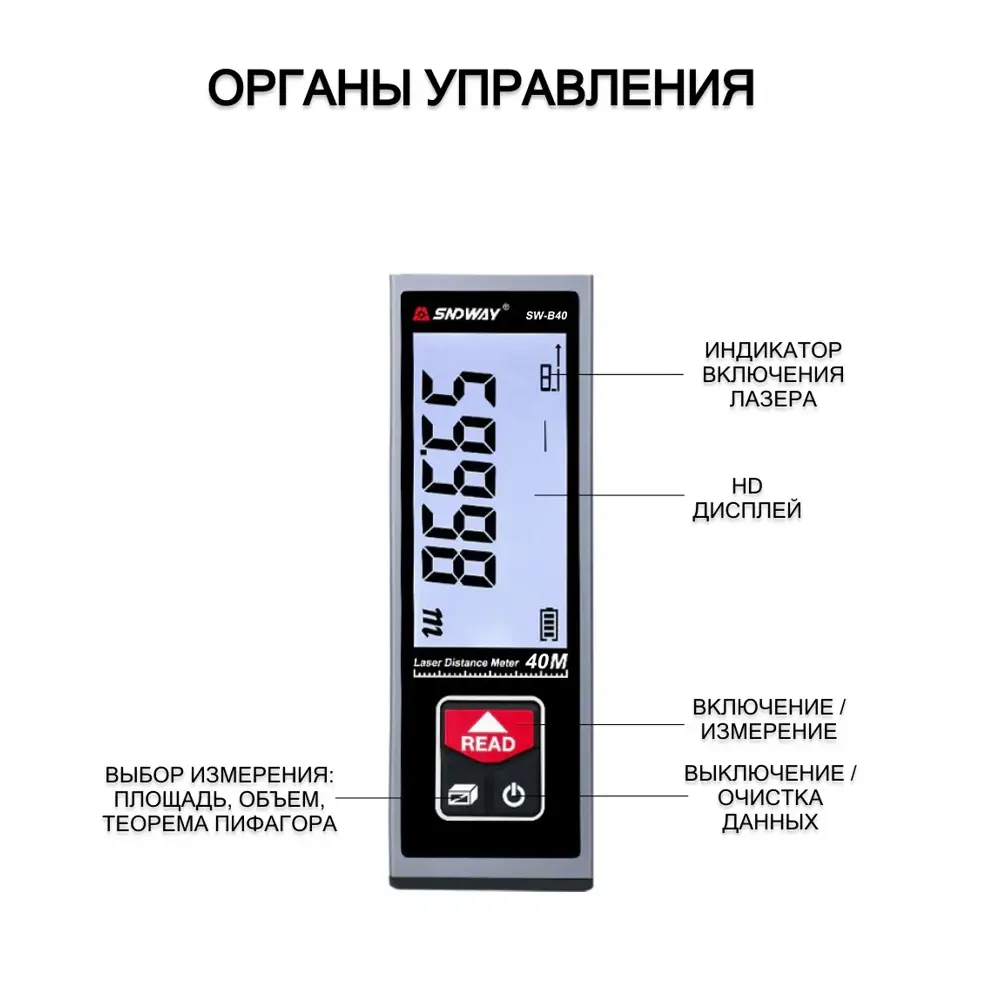 Фото 3 Дальномер лазерный Sndway SW-B40, до 40 м Фото 3 Дальномер лазерный Sndway SW-B40, до 40 м