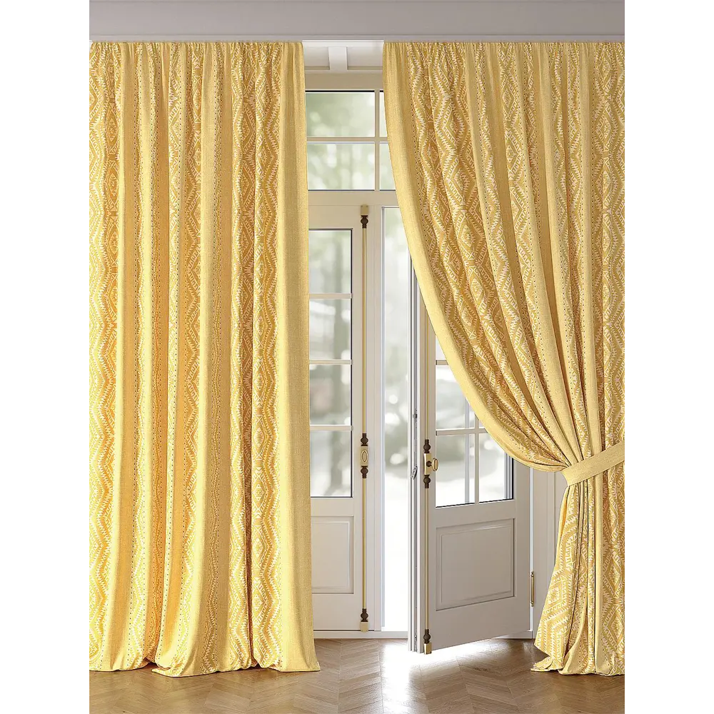 Фото Штора на шторной ленте Helga Релникс 320x220 см цвет желтый