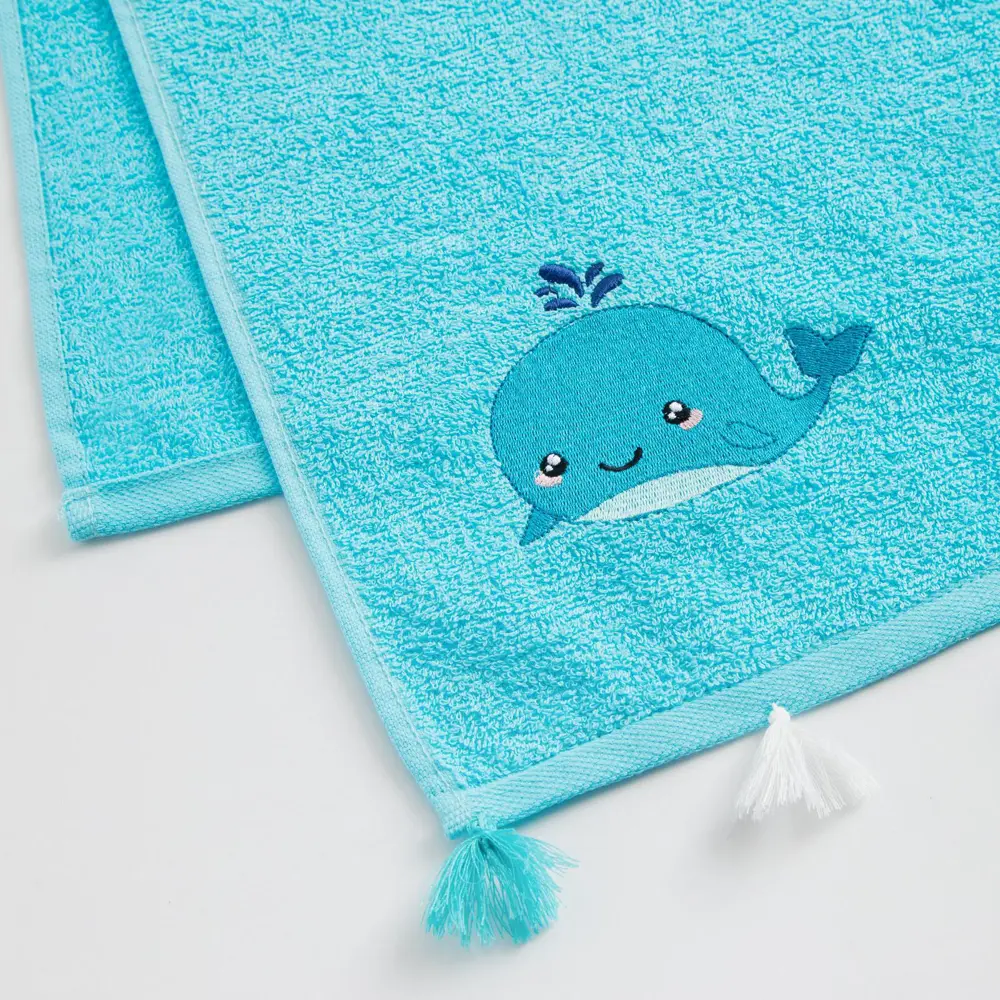Фото 4 Полотенце с кисточками Крошка Я «Кит» 50x90 см цвет бирюзовый