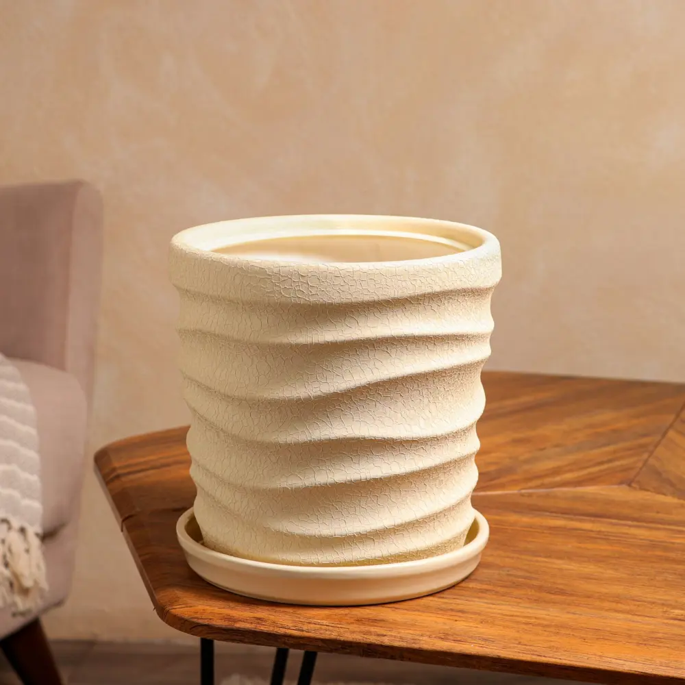 Фото 3 Горшок цветочный 7789554 Nana ceramics 23 см 5 л керамика бежевый