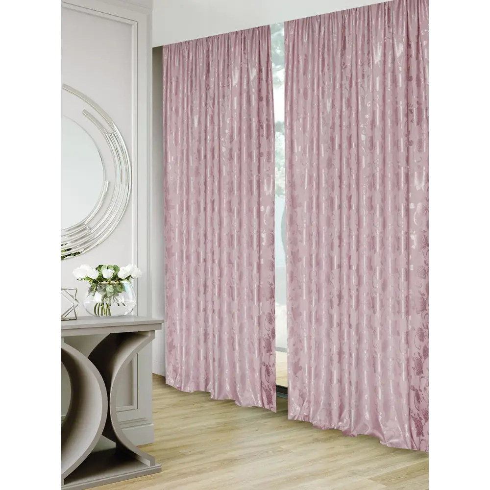 Фото 7 Комплект штор на шторной ленте Розы 200х270 см цвет пудровый