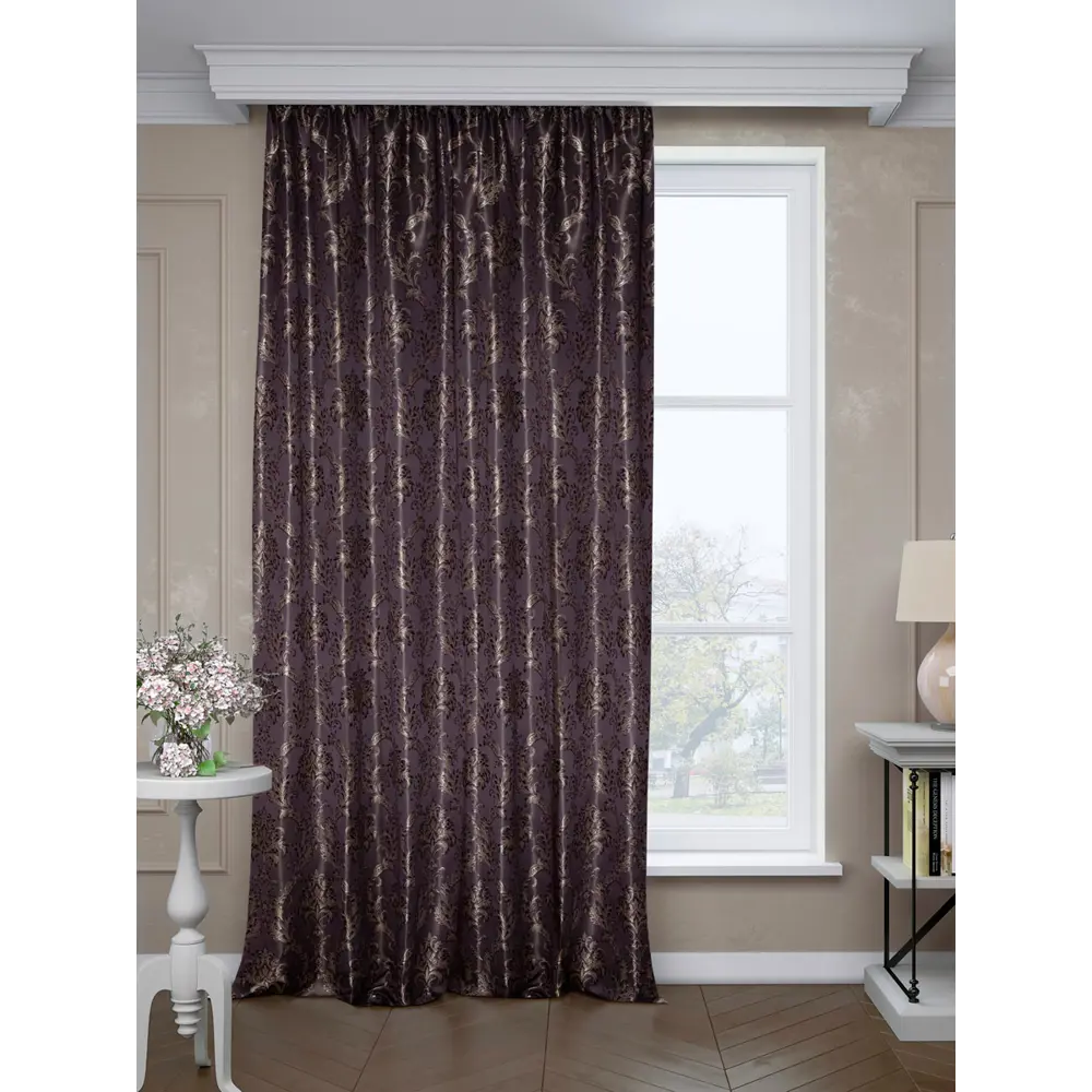 Фото Штора на шторной ленте Луи 140х260 см цвет коричнево-лиловый Фото Штора на шторной ленте Луи 140х260 см цвет коричнево-лиловый