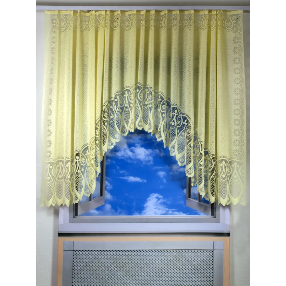 Фото Тюль на шторной ленте для кухни 2075 350х160 см цвет желтый Фото Тюль на шторной ленте для кухни 2075 350х160 см цвет желтый