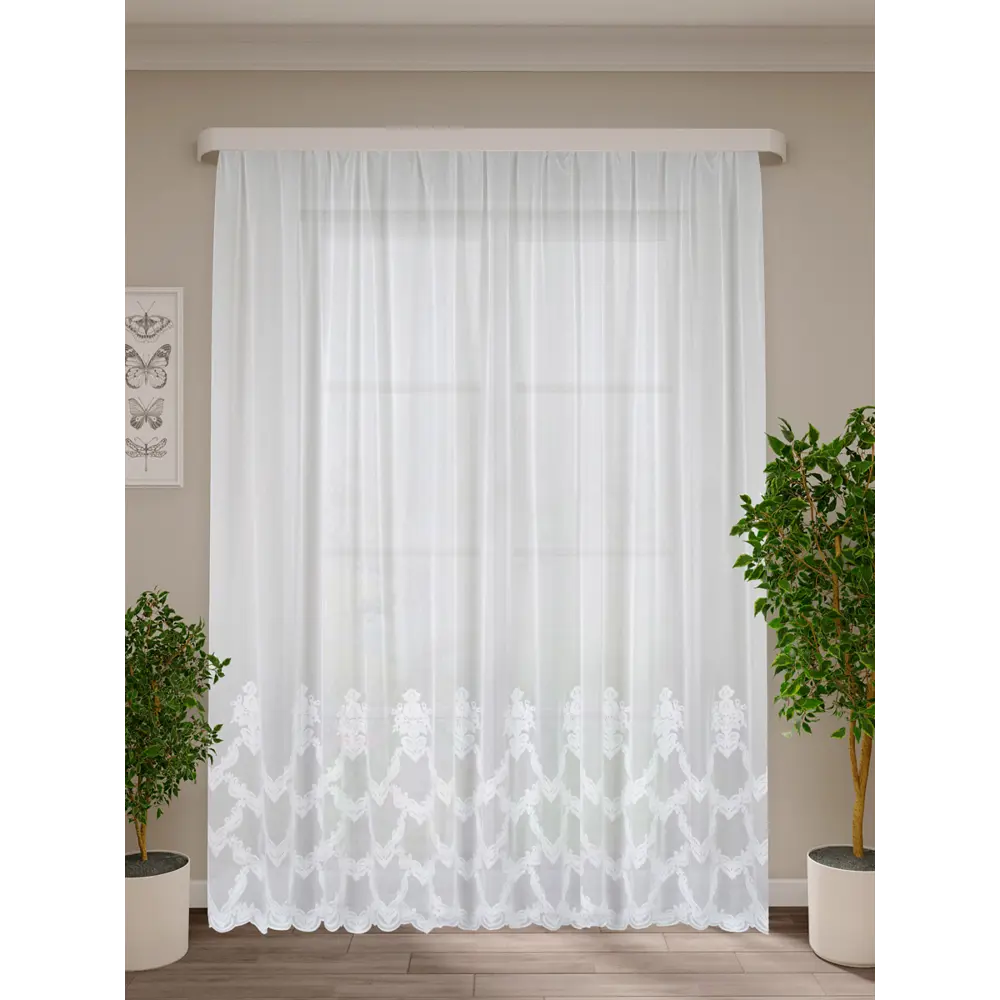 Фото 8 Тюль на шторной ленте для кухни Амали 300х260 см цвет белый Фото 8 Тюль на шторной ленте для кухни Амали 300х260 см цвет белый