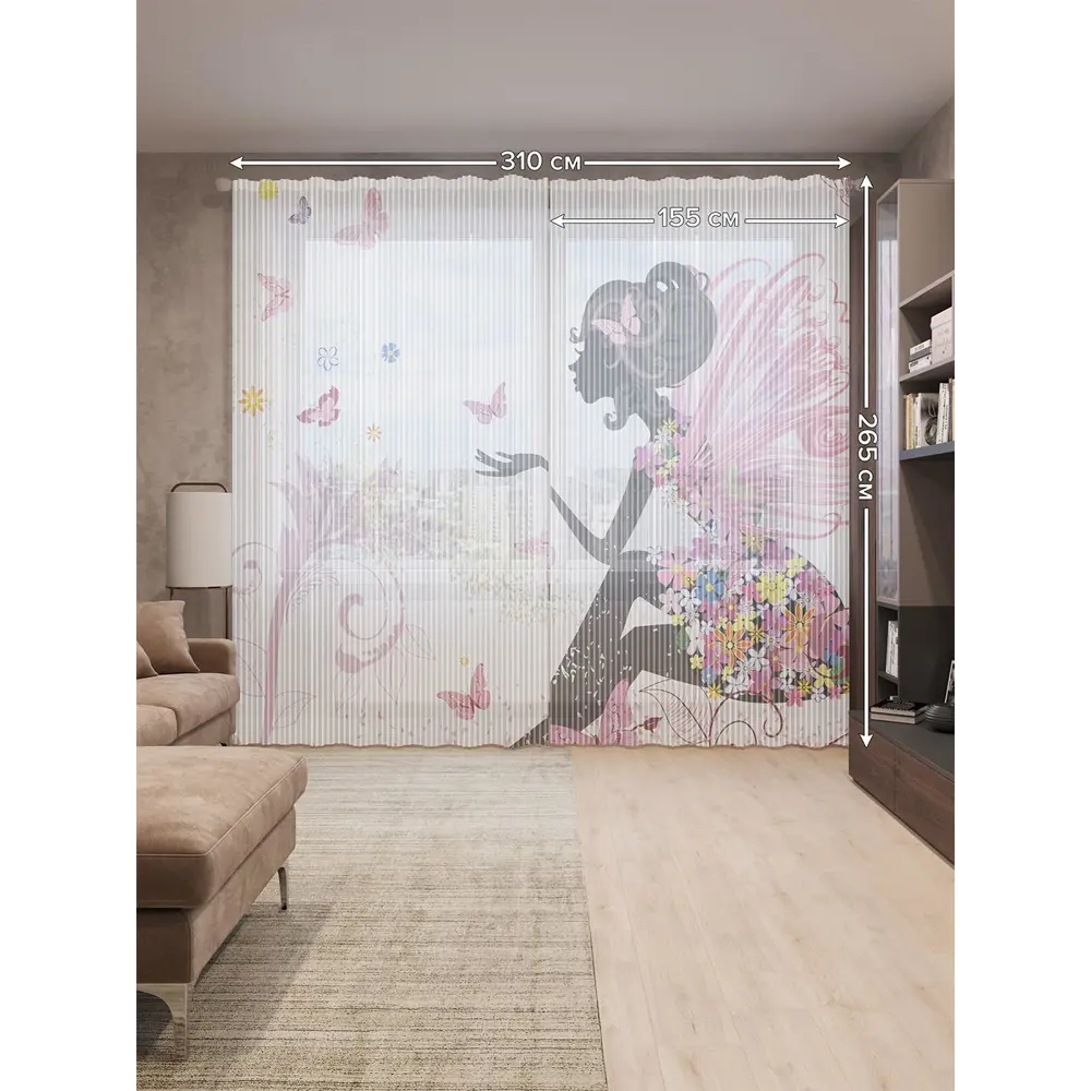 Фото 3 Тюль на шторной ленте для кухни Фея В Цветочном Платье 155х265 см цвет белый