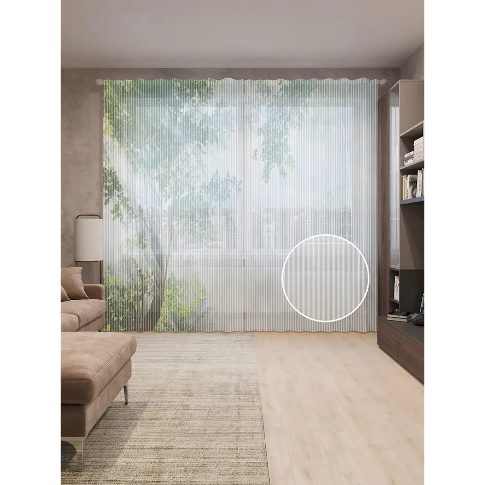 Фото Тюль на шторной ленте для кухни Там За Туманами 155х265 см цвет зеленый