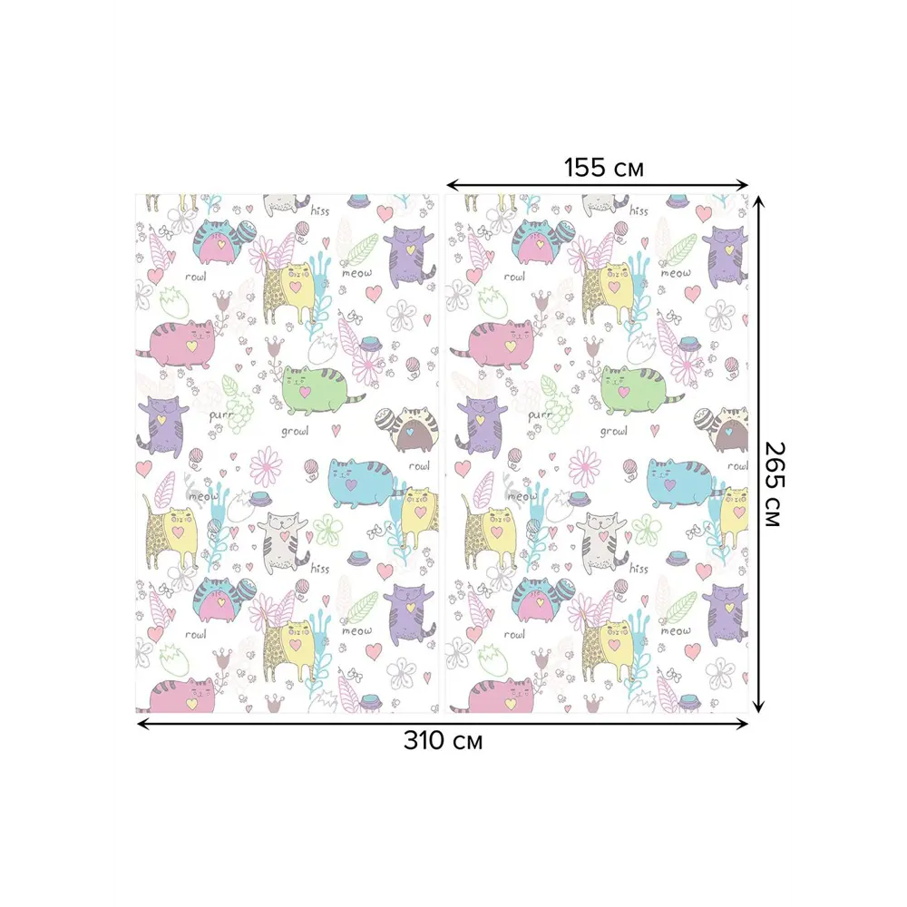 Фото 2 Тюль на шторной ленте для кухни Коты Веселятся 155х265 см цвет желтый