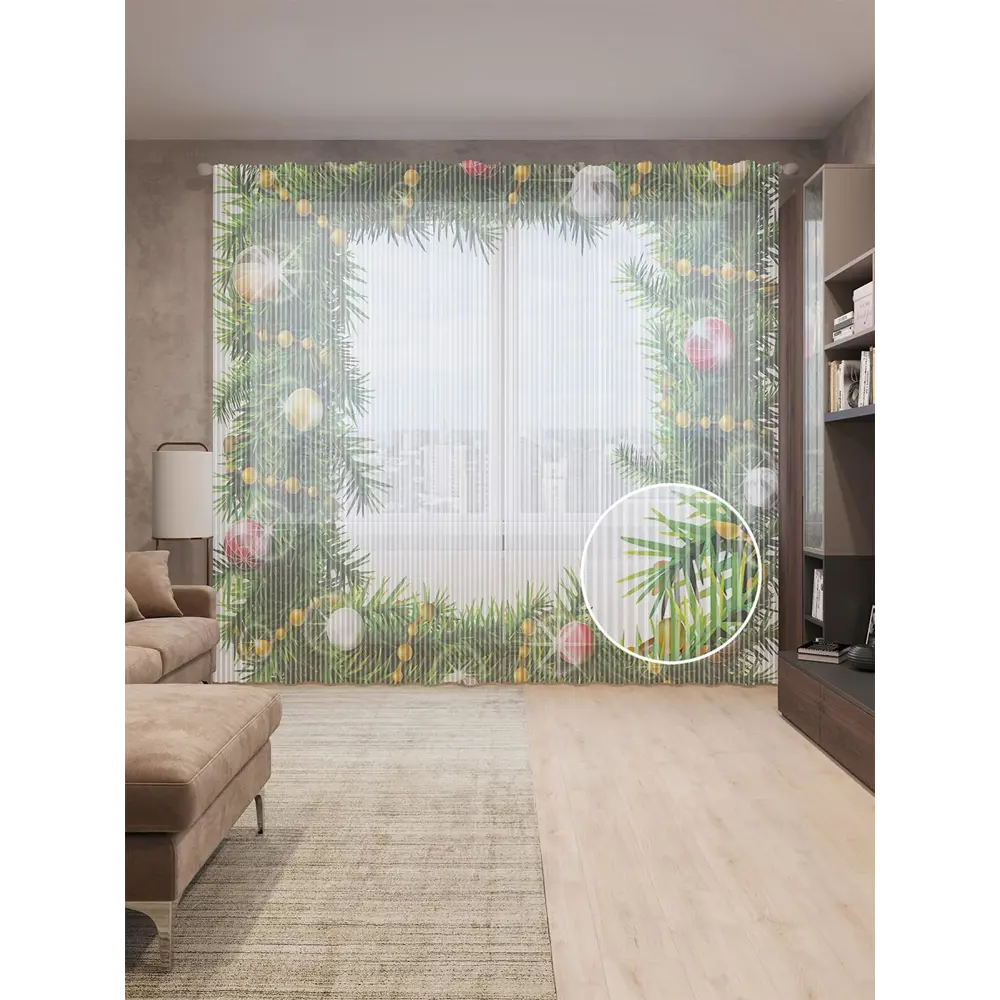 Фото Тюль на шторной ленте для кухни Рождественская Виньетка 155х265 см цвет зеленый Фото Тюль на шторной ленте для кухни Рождественская Виньетка 155х265 см цвет зеленый