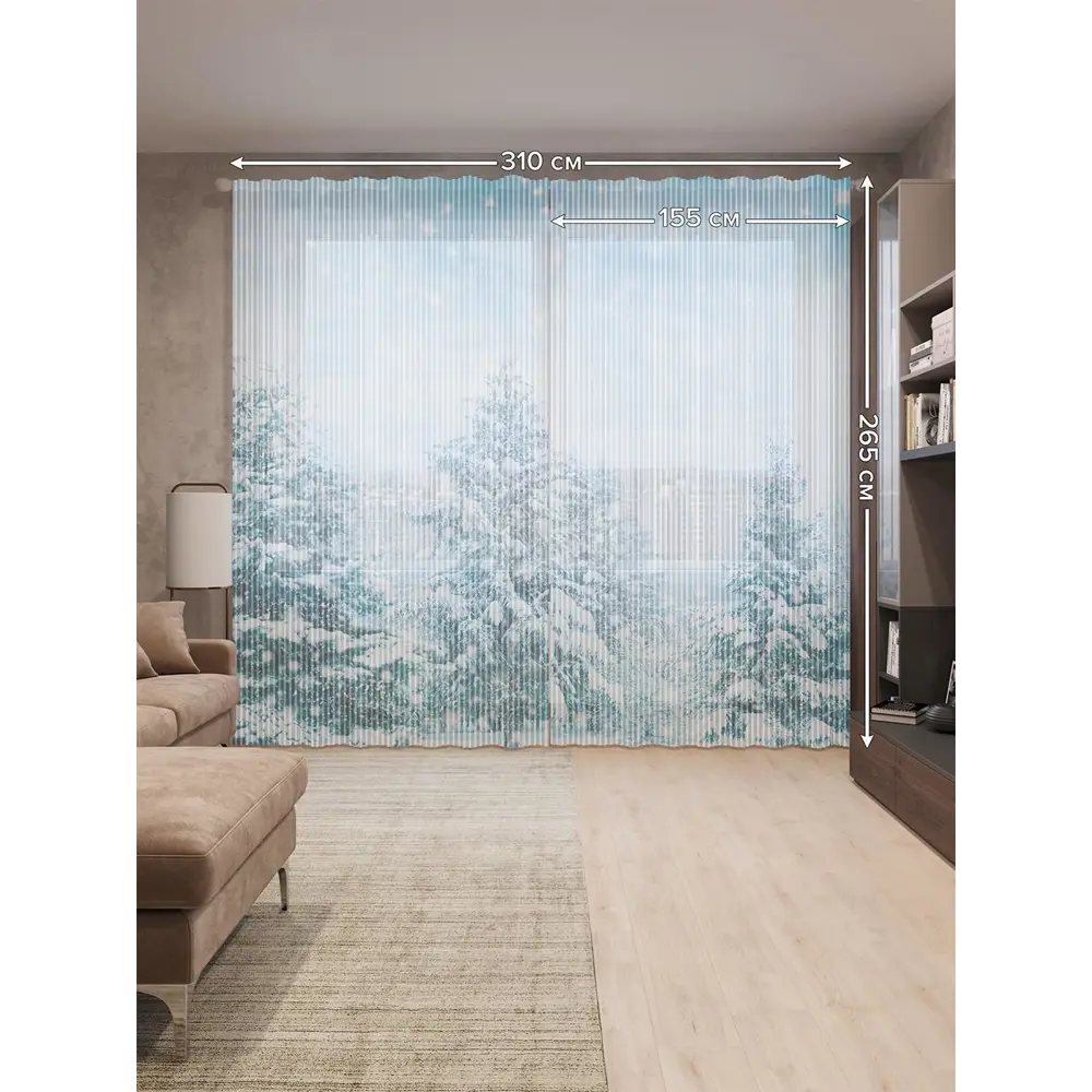 Фото 3 Тюль на шторной ленте для кухни Зима В Лесу 155х265 см цвет белый