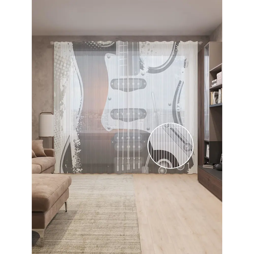Фото Тюль на шторной ленте для кухни Рок-Гитара 155х265 см цвет черный Фото Тюль на шторной ленте для кухни Рок-Гитара 155х265 см цвет черный