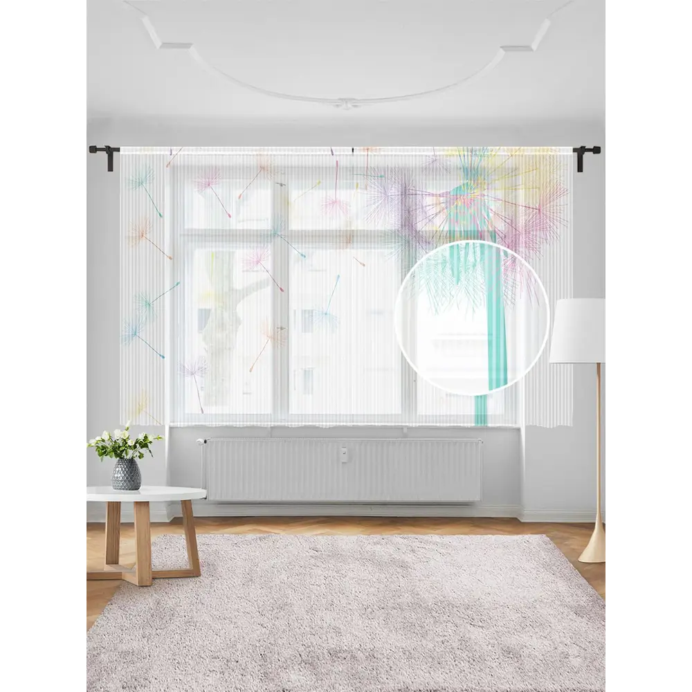 Фото Тюль на шторной ленте для кухни Одуванчиковая Радуга 155х180 см цвет розовый Фото Тюль на шторной ленте для кухни Одуванчиковая Радуга 155х180 см цвет розовый