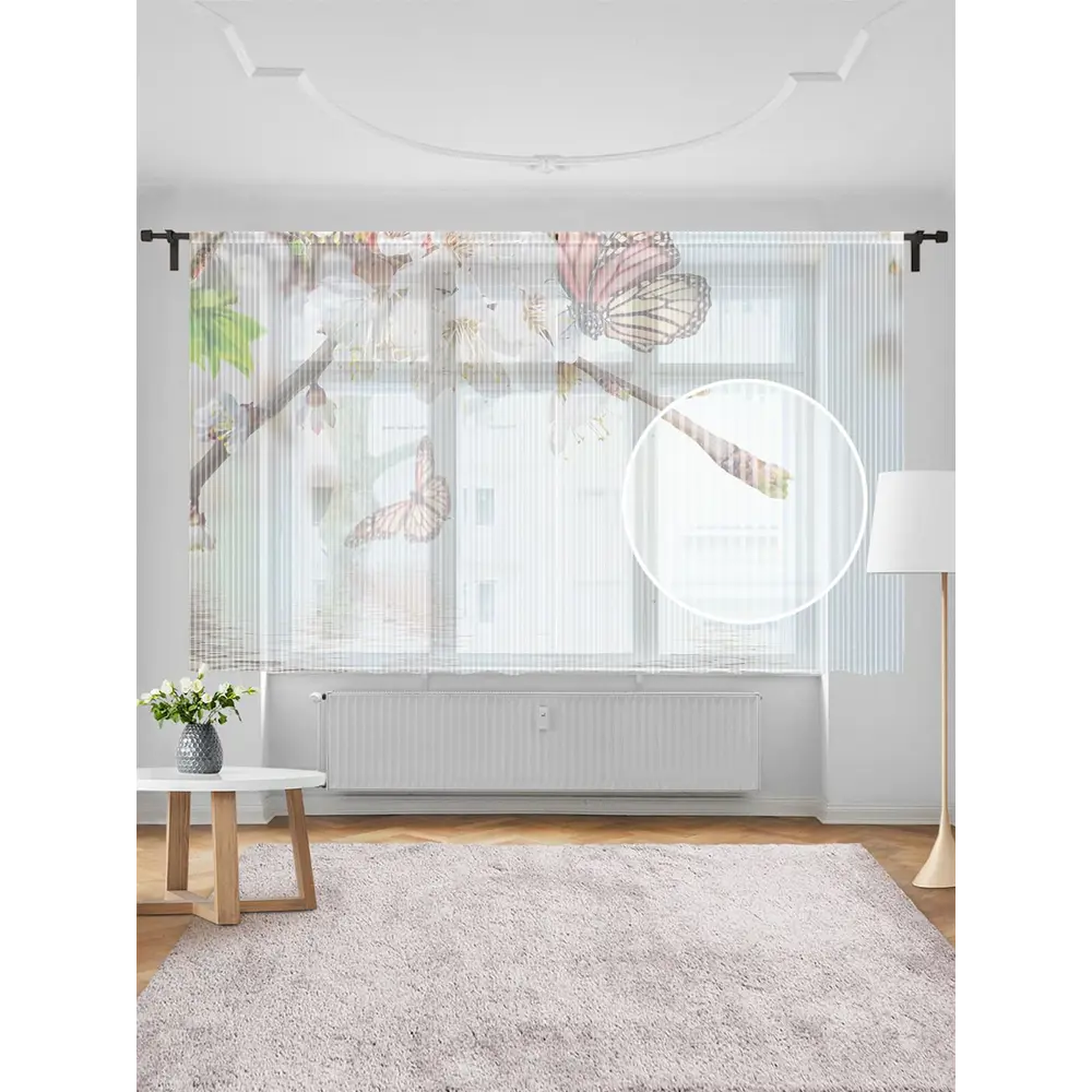 Фото Тюль на шторной ленте для кухни Бассейн Для Бабочек 155х180 см цвет светло-розовый