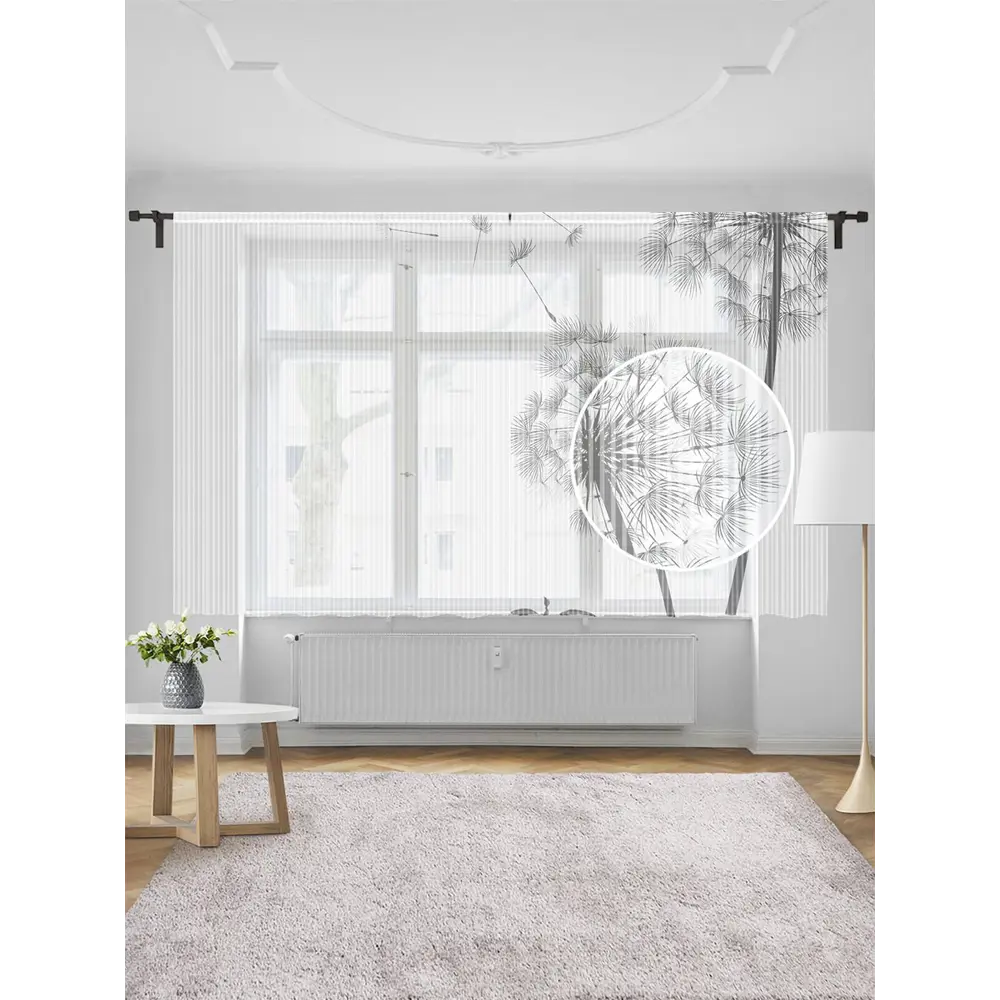 Фото Тюль на шторной ленте для кухни Романтика У Одуванчиков 155х180 см цвет черный Фото Тюль на шторной ленте для кухни Романтика У Одуванчиков 155х180 см цвет черный