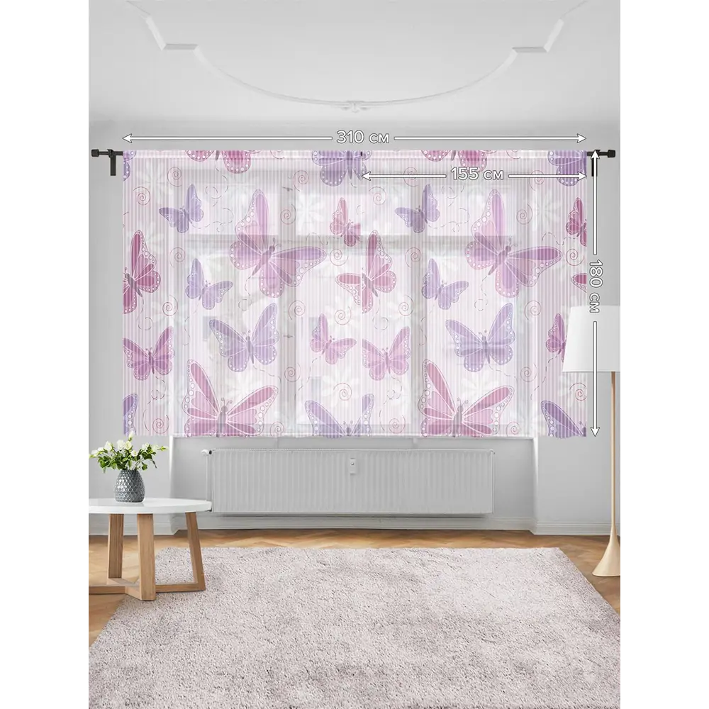 Фото 3 Тюль на шторной ленте Узор С Бабочками 155х180 см цвет розовый Фото 3 Тюль на шторной ленте Узор С Бабочками 155х180 см цвет розовый