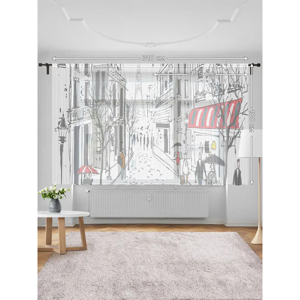 Фото 3 Тюль на шторной ленте Дождливый Париж 155х180 см цвет белый Фото 3 Тюль на шторной ленте Дождливый Париж 155х180 см цвет белый