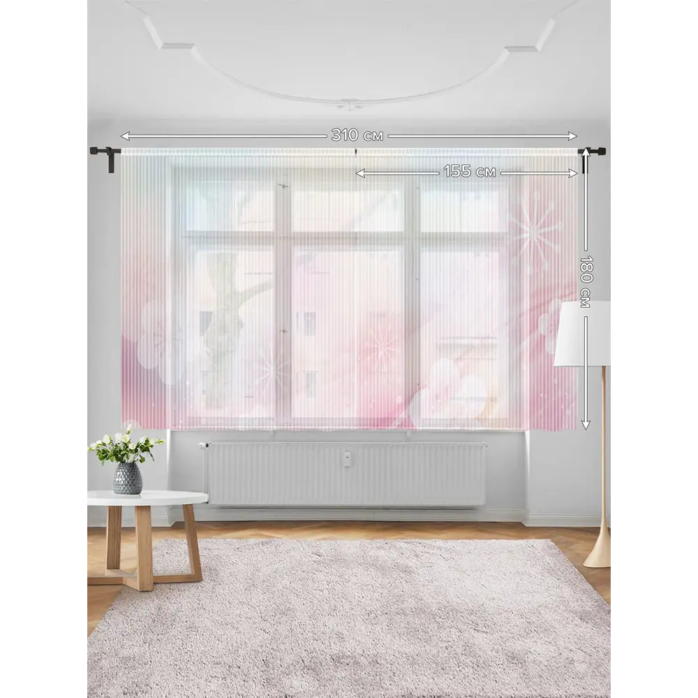 Фото 3 Тюль на шторной ленте для кухни Шлейф Цветов 155х180 см цвет розовый Фото 3 Тюль на шторной ленте для кухни Шлейф Цветов 155х180 см цвет розовый